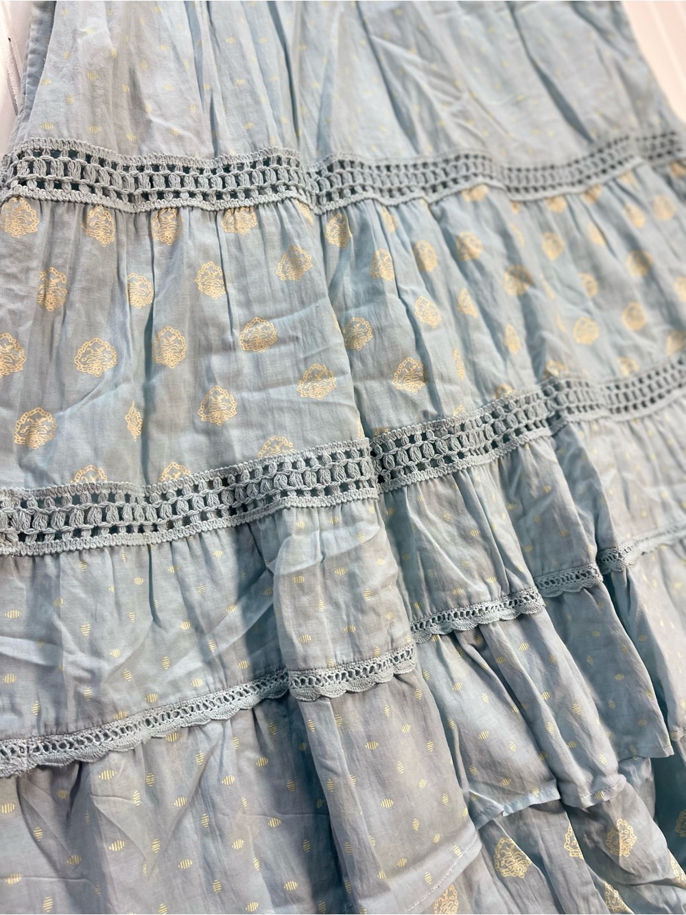 Pilcro By Anthropologie Citrus Fruit Ruffled Eyelet Midi Dress | Blue | Size L - Picture 4 of 9